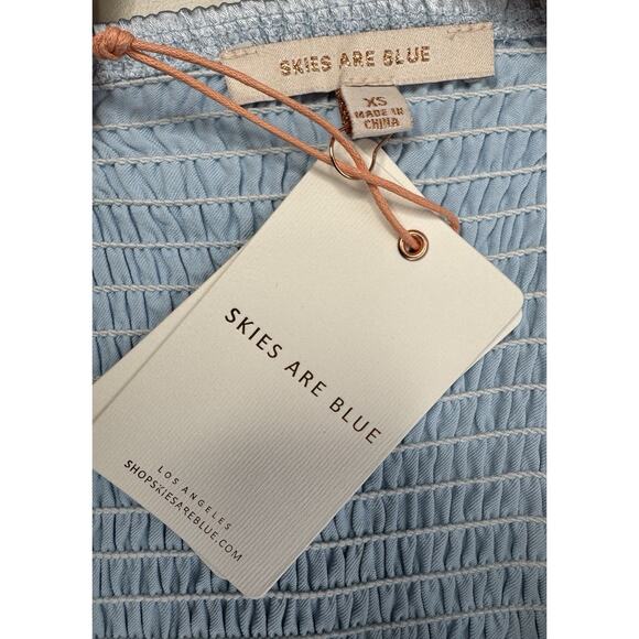 Skies Are Blue Satin Midi Dress XS Pastel Baby Blue Bridesmaid Bow Straps Ruffle - Picture 9 of 16